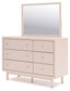 Wistenpine Full Upholstered Panel Bed with Mirrored Dresser, Chest and 2 Nightstands
