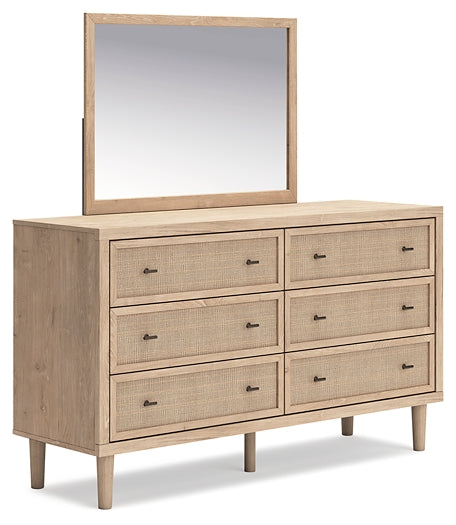 Cielden Full Upholstered Panel Bed with Mirrored Dresser and Chest