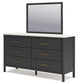 Cadmori Queen Upholstered Bed with Mirrored Dresser, Chest and 2 Nightstands