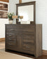 Juararo King/California King Panel Headboard with Mirrored Dresser and Chest