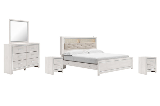 Altyra King Panel Bookcase Bed with Mirrored Dresser and 2 Nightstands