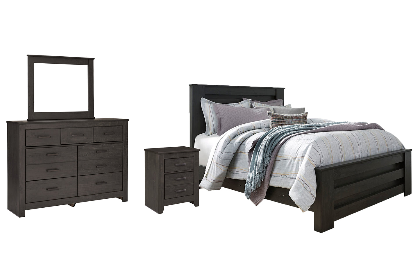 Brinxton Queen Panel Bed with Mirrored Dresser and Nightstand