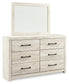 Cambeck King/California King Upholstered Panel Headboard with Mirrored Dresser and Chest